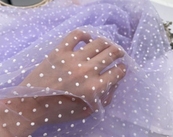 Purple Polka Dot Flocking Embroidered Lace Fabric dots soft Tulle Fabric For Girl Dress Tutu Dress Wedding Dress Bridal Veil 1 yards