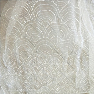 Sequins wave Embroidered Lace Fabric Ivory tulle Wedding Dress Fabric for Prom Dress Veil Costume