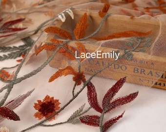 High-end French Brown tulle lace fabric Gold flowers embroidery tulle For Wedding Dress Bridal Veil Tutu dress Baby Dress 1 yards