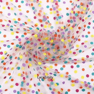 Bunte Polka Dot Spitzenstoff gelb grün lila Punkte Tüllspitze für Hochzeitskleider, Mädchenkleid, Tutu Kleid, Abendkleid 1 Yard Bild 6