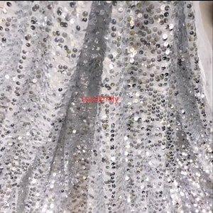 Black silver gold sequins Embroidered Lace Fabric 6mm round sequin fabric For Wedding Gown, Bridal Dress, Party Dress wedding decoration