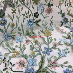 Exquisite 3D Flower Leaves Embroidery Lace Tulle Fabric For Wedding Dress, Bridal Veil, Girl dress, Prom Gown 1 Yard