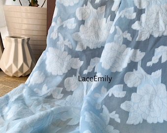 Blue green pink flower jacquard organza fabric, Embroidery Floral Fabric, for Girl Dress, Wedding dress, Party dress, Summer Dress, Shirts