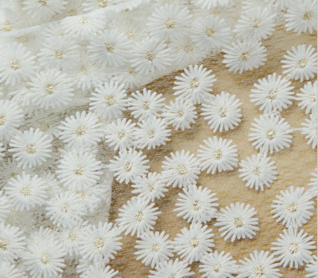1 Yard Daisy Embroidered Lace Fabric Light Blue Daisy Flower Etsy