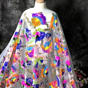 Colorful sequins flower lace Fabric sequin Embroidery tulle Fabric For Baby Tutu Dress, Gowns, Wedding Dress party dress 1 yards