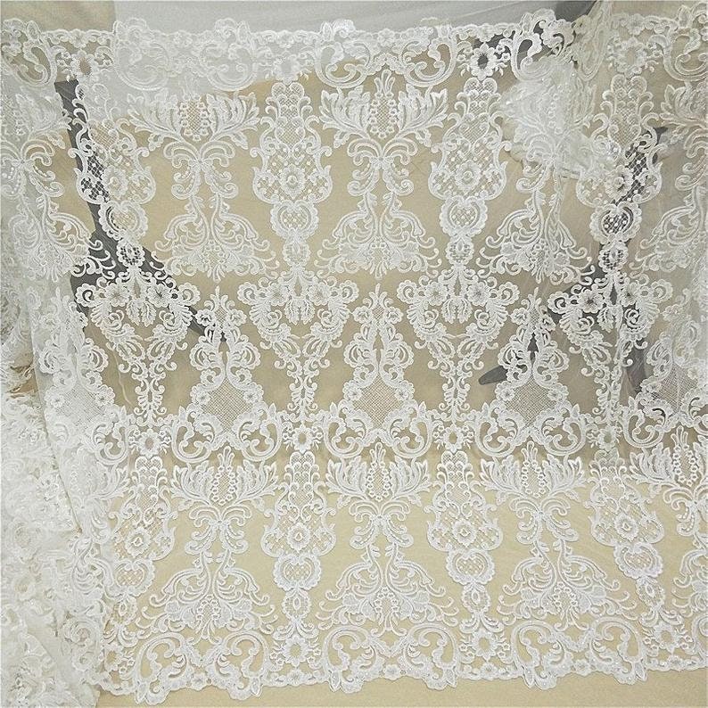 Retro Embroidered flower Lace fabric flower Sequins tulle For | Etsy