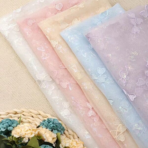 5 Colors Pink Bow embroidered lace fabric beautiful Flower bow tulle For Wedding Party Dress Tutu Dress Prom Gown Children's dress 1 yard