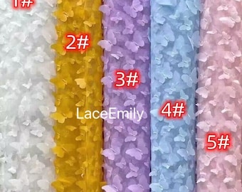 10 Colors 3D Butterfly Embroidery Lace Fabric  Butterfly Mesh Tulle Fabric For Bridal, Dress Girl Dress , Wedding Dress, Party Dress 1 Yard