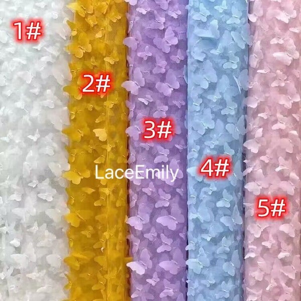 10 Colors 3D Butterfly Embroidery Lace Fabric  Butterfly Mesh Tulle Fabric For Bridal, Dress Girl Dress , Wedding Dress, Party Dress 1 Yard