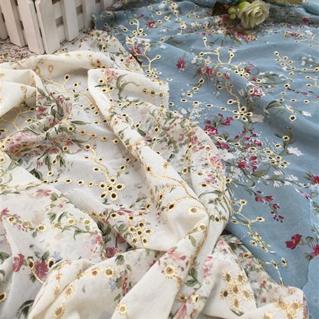 Floral Appliqued Jacquard Organza Fabric: Exclusive Fabrics