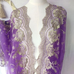 3 Colors Gold flower embroidery Lace fabric flower soft purple tulle For Wedding Party Dress Tutu Dress Bridal Veiling Prom Gown