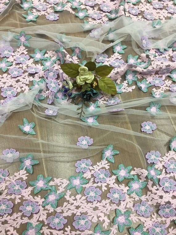 1/3/5 Yard 3D Petal Flower Embroidery Lace Fabric Soft Mesh Tulle
