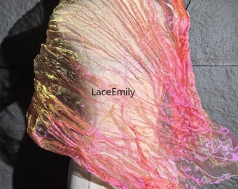 13 Colors 3D Pleated Wave Iridescent Holographic Gauze Fabric, Ruff Magic Gradient Organza Lace, For gowns, Wedding dress, costumes