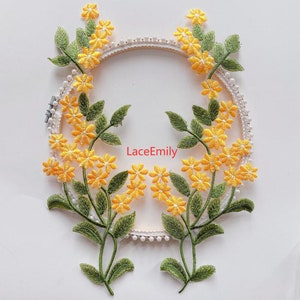 1 pair 4 Colors yellow flower green leaf Lace Applique white flower embroidery applique for Wedding applique Bridal Headwea veil applique