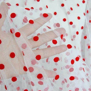Red black flocking dot Lace fabric embroidery dot tulle lace fabric For Wedding Party Dress Tutu Dress Bridal Veiling Prom Gown