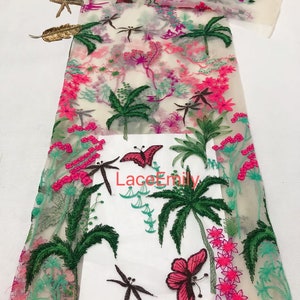 Grüne Blume Blatt bestickt Spitze Stoff, Blumen Tüll Stoff für Mädchen Kleid Tutu Kleid Braut Schleier 1 Meter