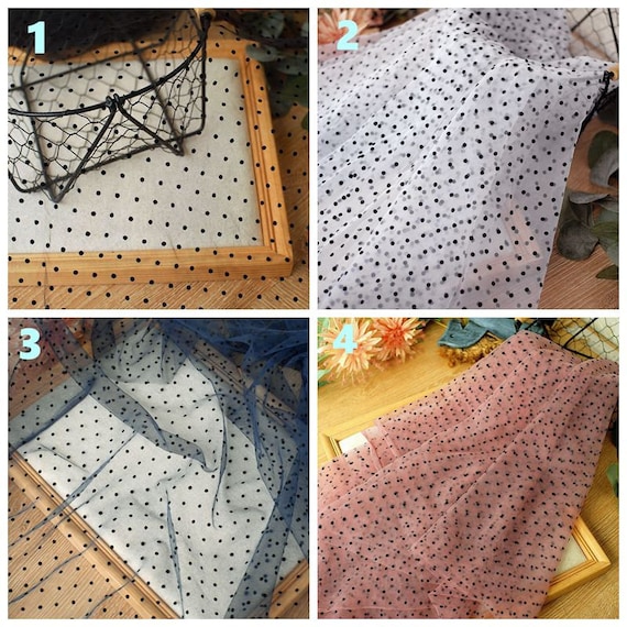 ブラックドットフロックレース生地：刺繍入り水玉チュール（59インチ