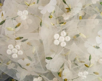 3D chiffon flower embroidery Lace Fabric, pink flower soft mesh tulle for Wedding Dress ,Bridal Veil,Bridal Dress ,Veil Lace 1 yard
