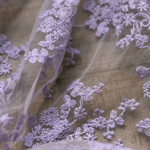 Purple Small Flower Floral Embroidered Lace Fabric Tulle Mesh | Etsy