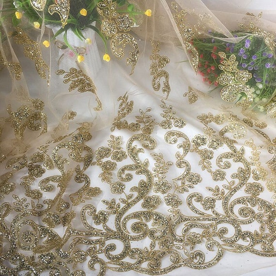Gold Glitter Flowers Lace Fabric Retro Sequin Floral Tulle Fabric for  Wedding Lace Bridal Lace Dress Fabric Veil Lace 1 Yard - Etsy