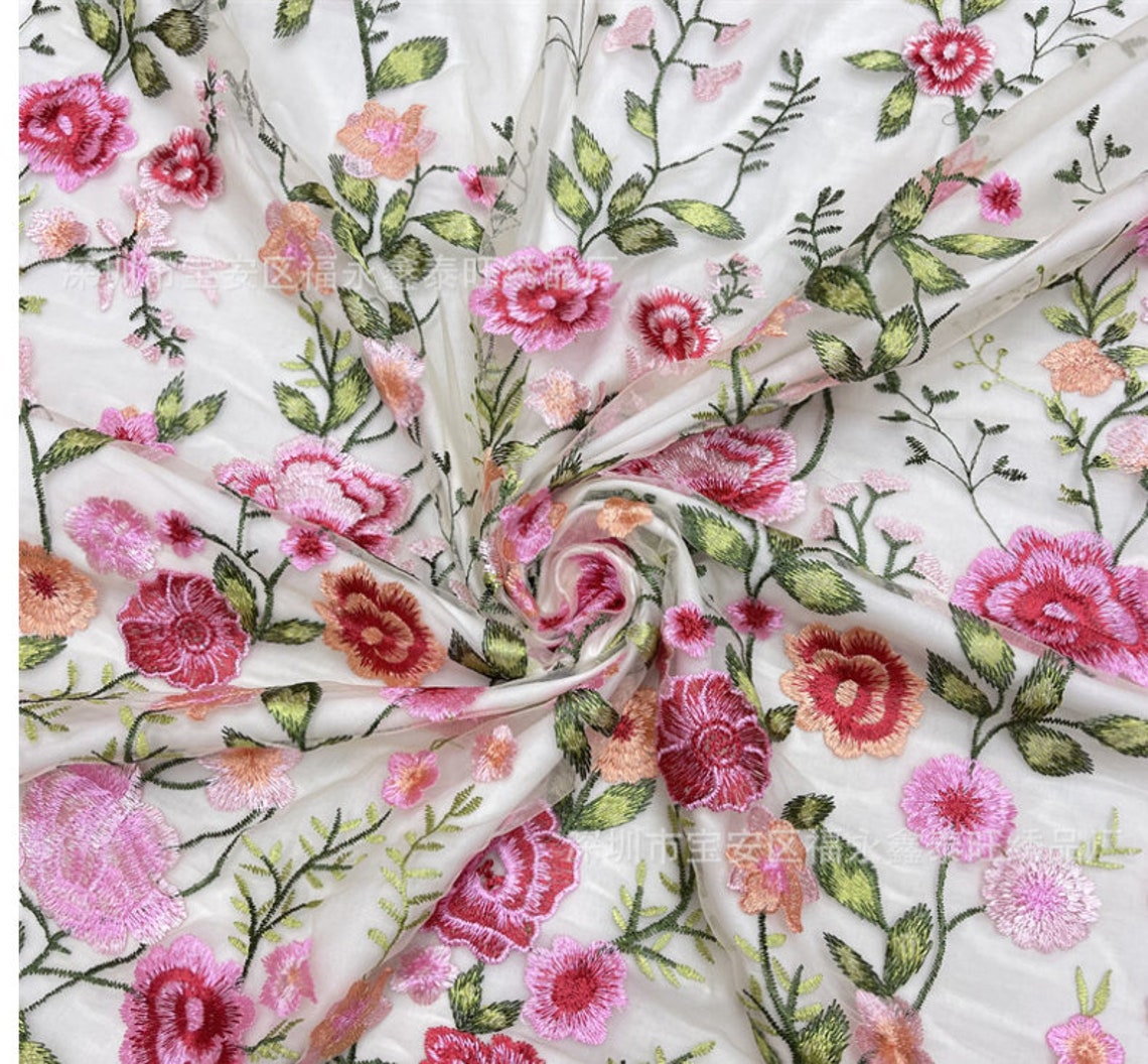 5 Colors Colorful Flowers Lace Fabric Floral Embroidery Soft - Etsy