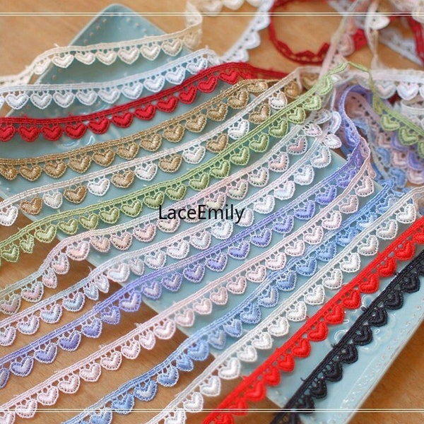3 yards  Colorful 3D Love heart Embroidery Lace Trim Gold hearts lace Trim for necklace, Wedding Gown, hats, Dress decoration