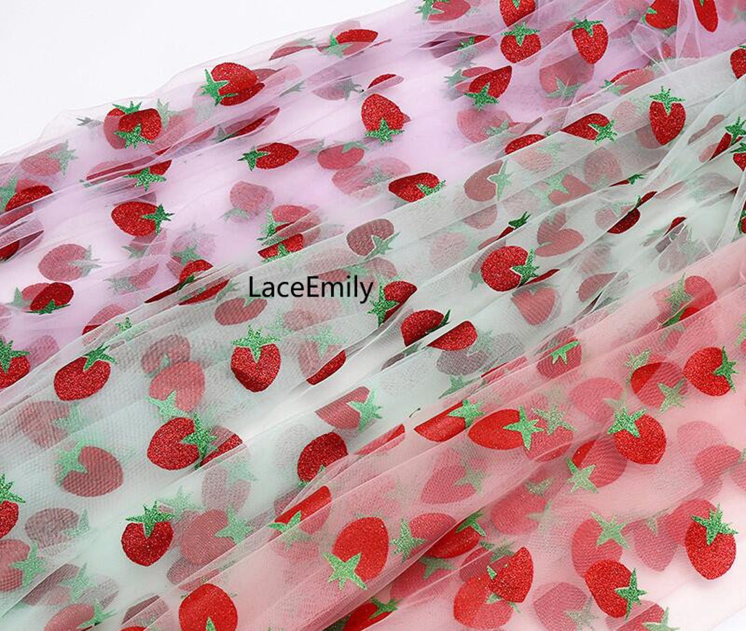 Glitter Strawberry Lace Fabric Mesh Tulle Lace For Weddings Flower
