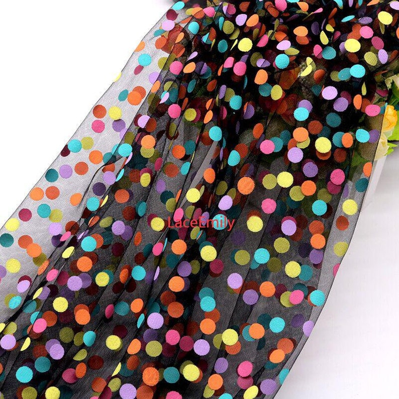 Bunte Polka Dot Spitzenstoff gelb grün lila Punkte Tüllspitze für Hochzeitskleider, Mädchenkleid, Tutu Kleid, Abendkleid 1 Yard Black tulle