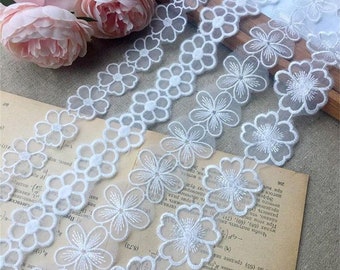 5 yards White organza flowers Embroidery Alice Lace Trim, flower applique alencon lace Trim for bridal veil ,Wedding Gown, necklace