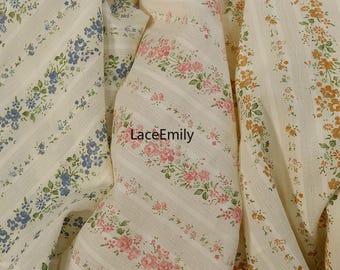 Pretty Wildflower Printed Cotton Fabric, Stripes Cotton Lace Fabric for Home Decor, Loungewear, Skirt, Spring Dress 1 yard