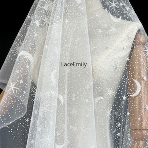 Glitter Moon Lace Fabric Star soft Mesh Tulle Fabric For Baby Tutu Dress, Gowns, Wedding Veil, Home Decoration 1 Yard