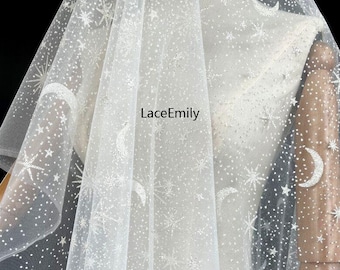 Glitter Moon Lace Fabric Star soft Mesh Tulle Fabric For Baby Tutu Dress, Gowns, Wedding Veil, Home Decoration 1 Yard