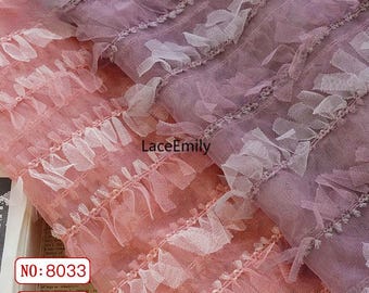 Delicate tassel lace fabric, pink purple Ruffled tulle Lace for Girl Dress, Tutu dress, Part dress, Girl dress 1 Yard