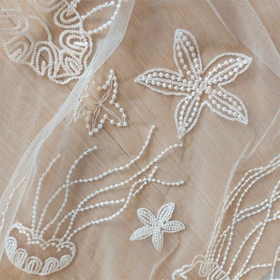 Exquisite White Jellyfish Starfish Embroidery Lace Fabric Soft