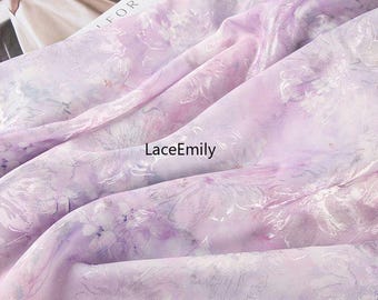 Floral print silk chiffon fabric, subtle jacquard soft lightweight fabric for Girl Dress, Printing Dress, Summer Dress, Shirts 59" width