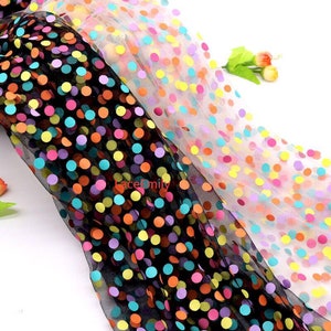 Bunte Polka Dot Spitzenstoff gelb grün lila Punkte Tüllspitze für Hochzeitskleider, Mädchenkleid, Tutu Kleid, Abendkleid 1 Yard Bild 1