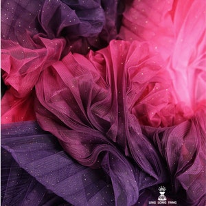 10 Colors Gradient Pleated fabric Glitter Gradient Ruffled Fabric for stage dress Costumes Designer Fabrics  55" Wide