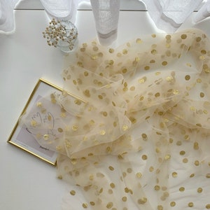 Exquisite Gold Polka Dot Lace Fabric gold dots soft Tulle Fabric For Girl Dress Tutu Dress Wedding Dress Bridal Veil 1 yards