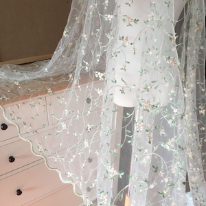 7 Farben Kleine Blume Stickerei Spitze Stoff Grün Blätter Floral Tüll Stoff für Hochzeit Braut Spitzenkleid Schleier Spitze 1 Yard 51 "Breite