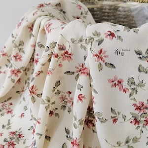 Floral print beige Chiffon Fabric, flower Printed Chiffon Fabric for Girl Dress, summer dress, Wedding Dress , Skirts 1 yards