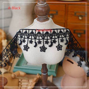 3 yards 3D Star Moon Embroidery Lace Trim Gold White black stars tassels lace Trim for necklace, Wedding Gown, hats, Dress decoration