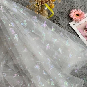 Gradient Butterfly Lace fabric Glitter Print Rainbow butterfly soft tulle fabric for Wedding Dress Birthday Dress Bridal Dress Girl Dress