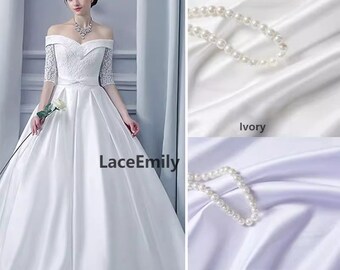 Tecido de cetim fino marfim tecido de cetim fosco para vestido de menina, fundo de casamento, vestido de noiva, vestido de noiva 59 "de largura