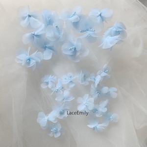 15 peças apliques de renda de flores 3D azul-claro rosa marfim apliques de bordado de flores de pérolas para apliques de casamento apliques de véu de noiva