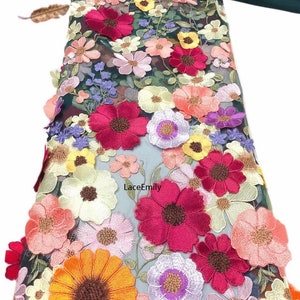 Broderie dense de haute qualité 3d fleur dentelle tissu coloré floral Tulle pour fille robe Tutu robe de mariée voile de mariée 1 yard 5-Dark green tulle