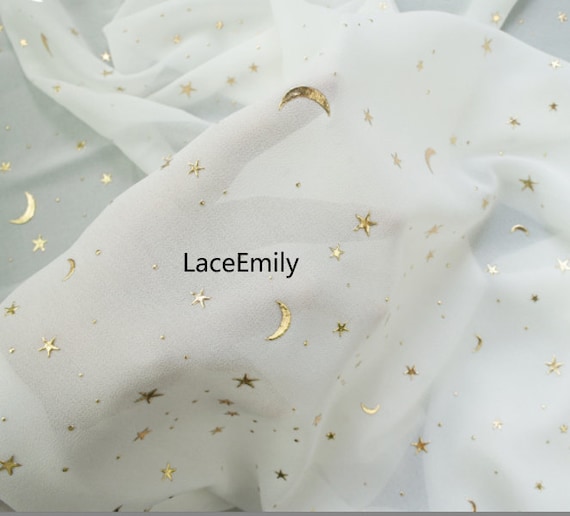3D Gold Star Moon Chiffon Fabric Black White 75D Chiffon Fabric for Wedding  Dress Bridal Dress Veil Girl Dress 1 Yard - Etsy
