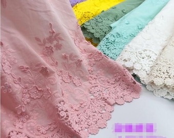 10 Colors Flower Embroidery Cotton Fabric floral Hollow out Pure Cotton Lace Fabric for Wedding Dress Girl Dress tablecloth curtains 1 yard