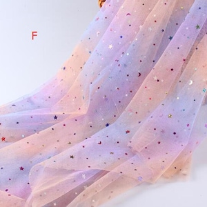 Star moon Gradient Rainbow lace fabric Sequin Star Moon tulle Fabric For Baby Tutu Dress, Gowns, Wedding Veil, prom dresses 1 yards