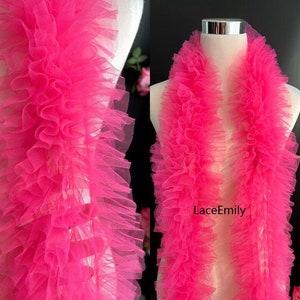 1 Yard rosa schwarzes weiches plissiertes Spitzenband, off-white gekräuselte Tüllspitze für Hochzeitskleid, Tutu-Spitzenbesatz, 6,3 &quot;Breite