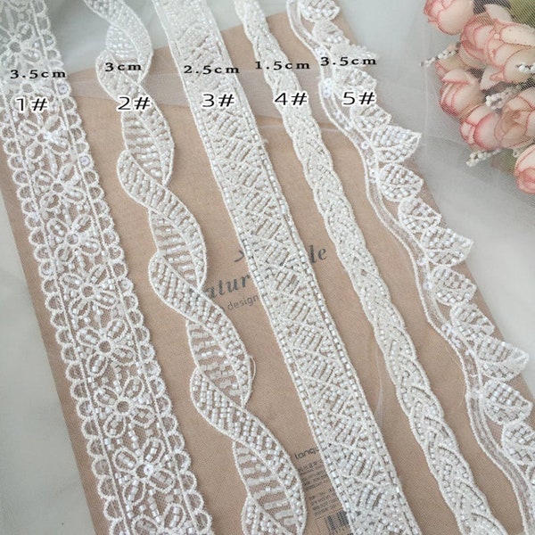 1 yard fulled bead pearl Lace trim palace embroidery alice Lace trim for Bridal Sashes Wedding Belt